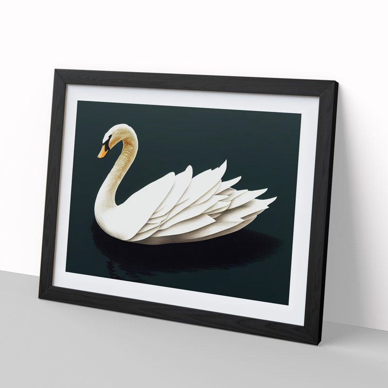 Inspirational Swan - Single Picture Frame Print, Black, 46cm H x 64cm W x 2cm D