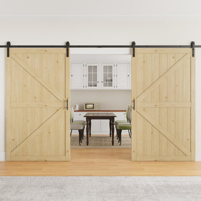 84"H Modern Solid Fir Wood Sliding Barn Door, Paintable, Closet Pantry Door with Installation Hardware Kits