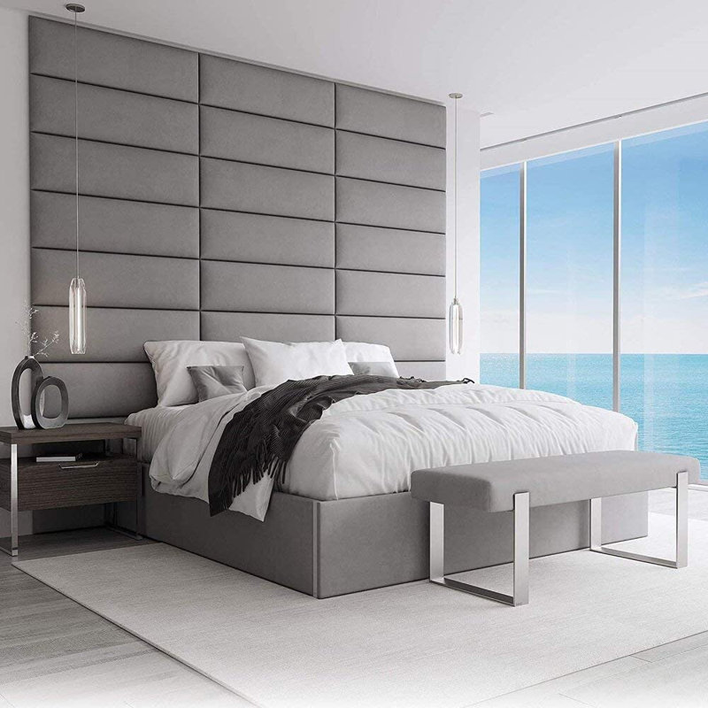 Garen Upholstered Headboard, Suede Charcoal Grey, Super King (6')
