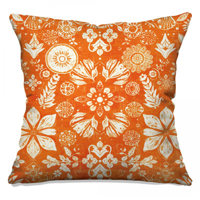 Orange Floral Motif Double Sided Throw Pillows