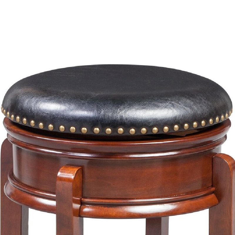 Sabi 24 inch Swivel Counter Stool, Solid Wood, Faux Leather, Counter Stool (24” Seat Height), Cherry, Gray