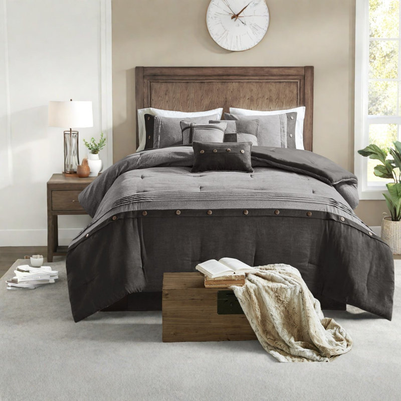 Ensembles de literie pour grand lit doux en polyester 7 pièces, gris rustique