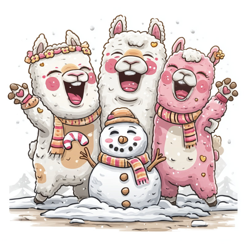 Coussins décoratifs lamas avec bonhomme de neige, 18 po x 18 po