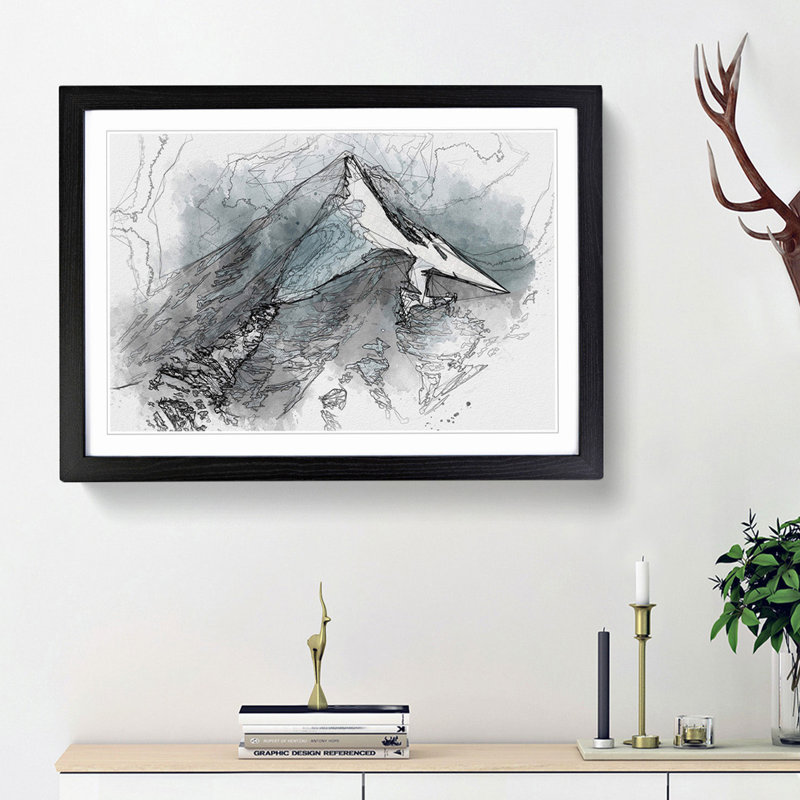 Snow Covered Mountain in India in Abstract - Picture Frame Graphic Art Print, 27cm H x 36cm W x 2cm D, Black Framed