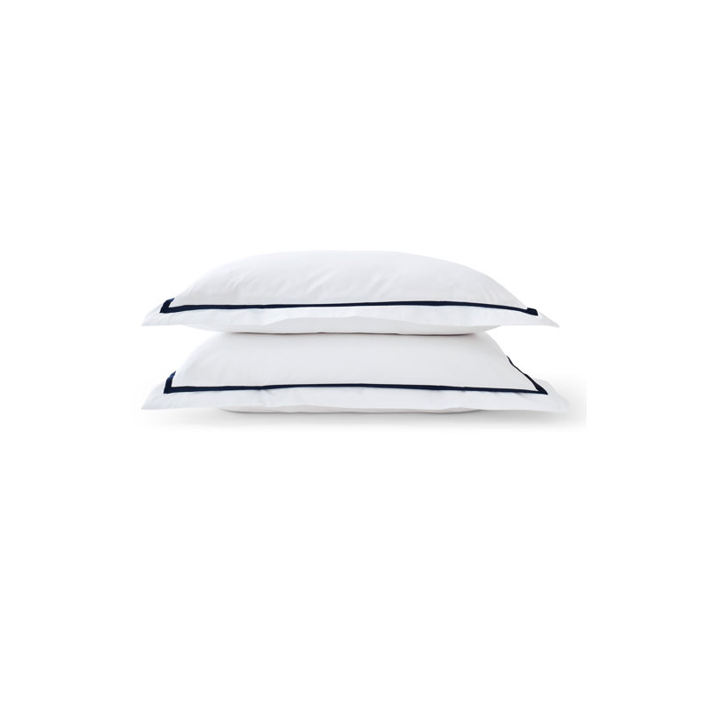 Beaumont Luxury Cotton Percale Pillowcase Pair, White/Navy, King Pillowcase