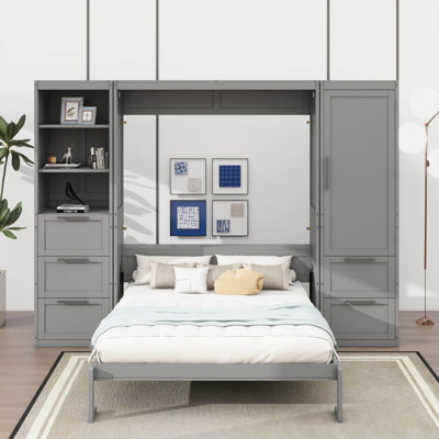 Grand lit escamotable mural intégré avec espace de rangement pour garde-robe