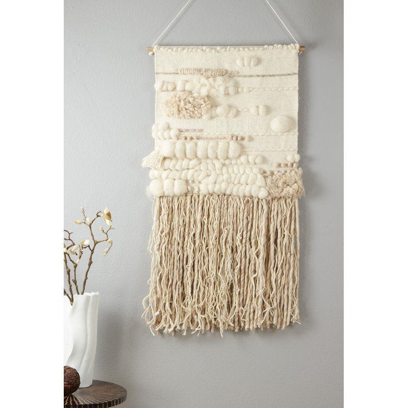 Ivory Textured Woven Wall Hanging with Fringe, 24"x48"
