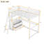 Lit mezzanine simple en métal et bois avec bureau et tablettes, deux tiroirs intégrés, blanc