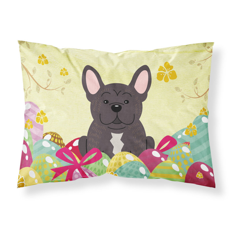 Taie d’oreiller œufs de pâques, Bouledogue français bringé