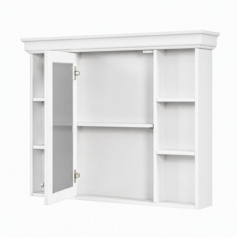Armoire de rangement murale moderne pour salle de bain de 90 cm (35,5 pouces) avec porte-miroir et 6 tablettes ouvertes