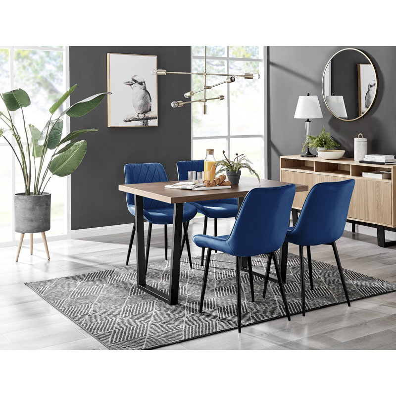 Ensemble de table de salle à manger de style industriel avec 4 chaises de salle à manger rembourrées en velours Edzard