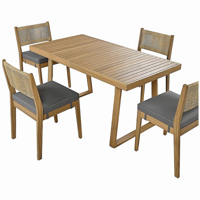 Ensemble de table de salle à manger et de chaises U_Style multi-personnes en bois d'acacia, coussins épais, convenant au balcon, à la cour et au jardin.