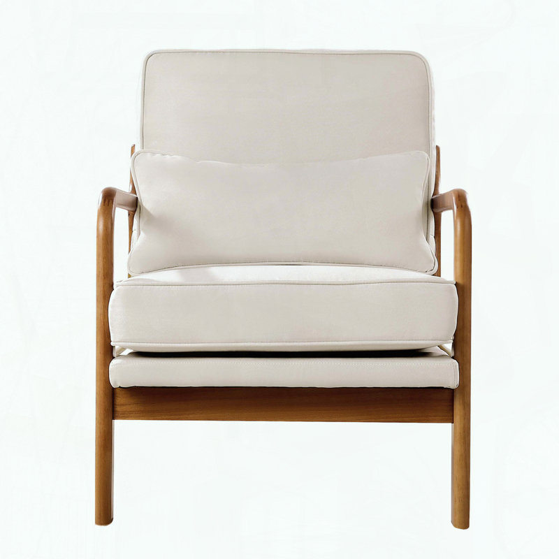 Chaise d'appoint Mid-Century moderne en lin - Coussin 5,7 po