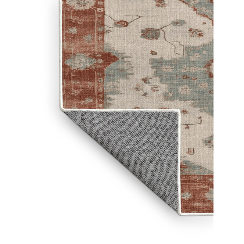 Tapis beige surteint lavable à la machine, Rond 5 pi