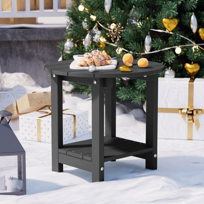 Harada 18 Inch Round Outdoor Side Table Adirondack Plastic/Resin Patio Side Table Weather Resistant End Table with Storage Shelf