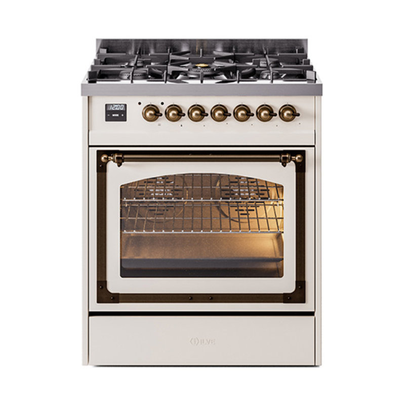 ILVE Nostalgie II Noblesse 30 in Dual Fuel Range, Liquid Propane, Antique White/Bronze