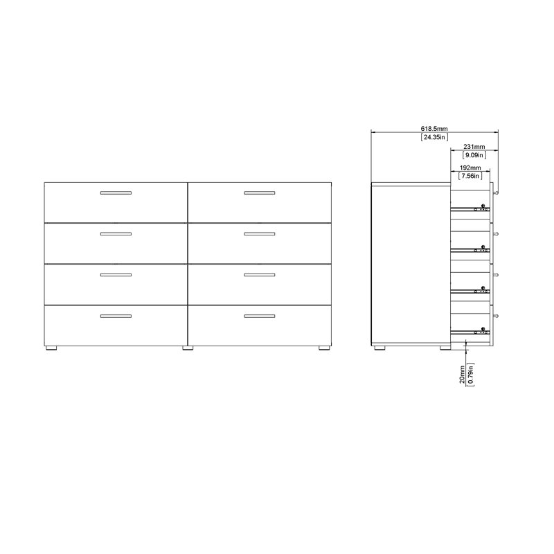 Gianna 8 Drawer 55.12" W Double Dresser, Oak/White