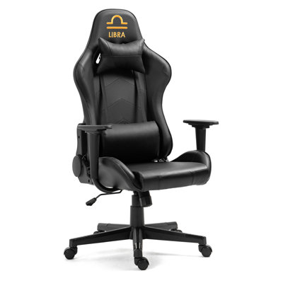 Inbox Zero Gaming Chair With Zodiac Star Sign Poker Crown Adjustable Reclining Ergonomic Swiveling PC & Racing Game Chair in Black