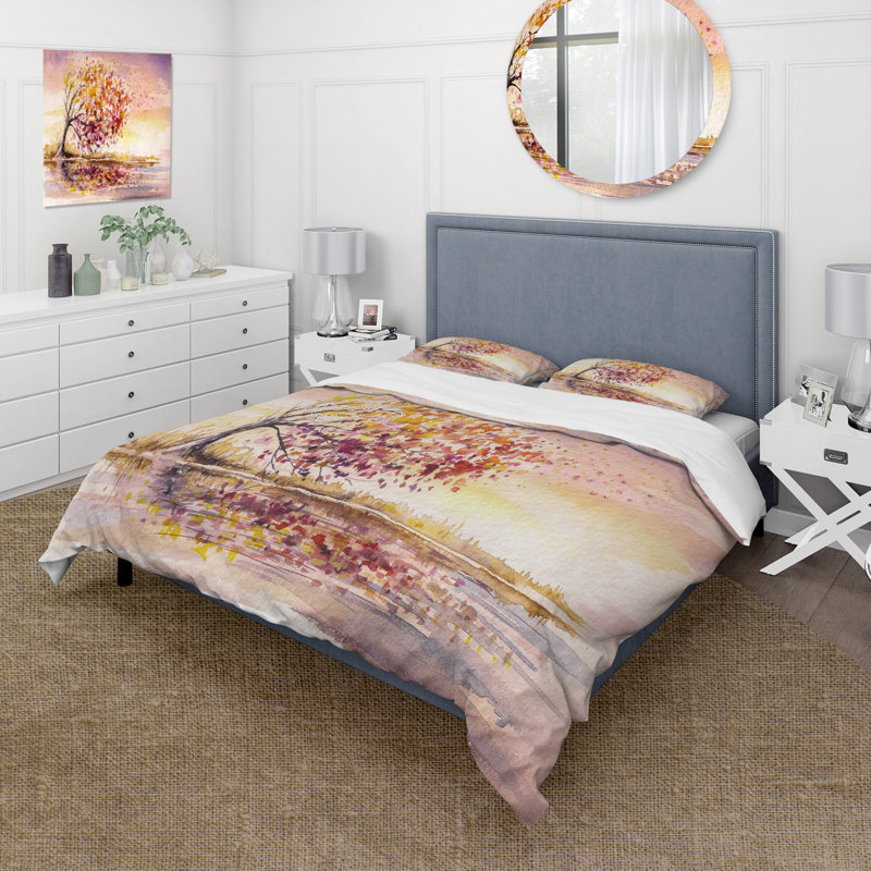 Arbre d'automne jaune et orange - ensemble de housse de couette traditionnel - microfibre de polyester