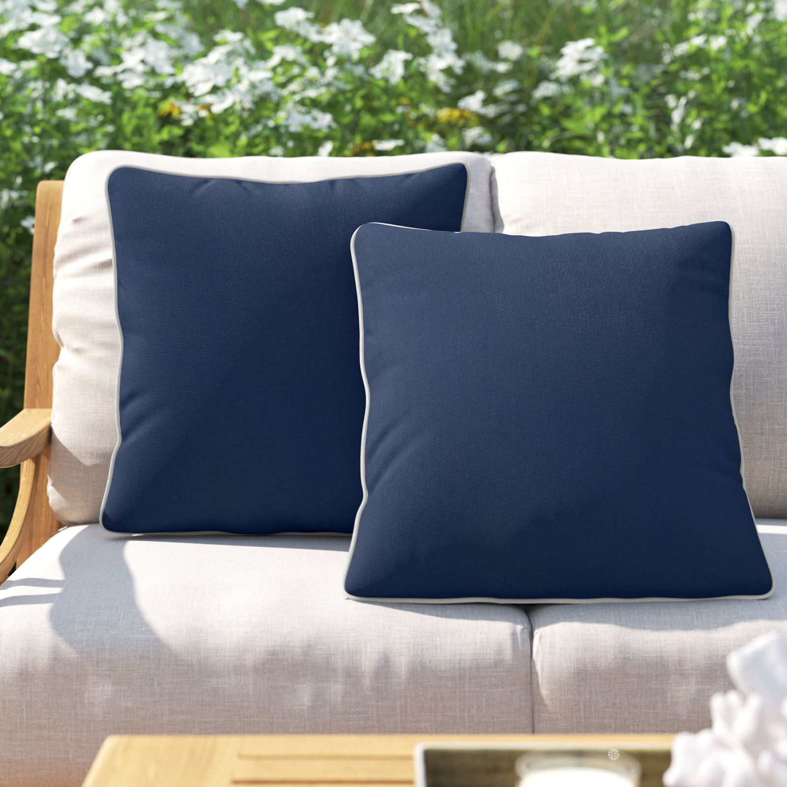 Estrada Sunbrella® Indoor/Outdoor Throw Pillow, 22" x 22", Navy