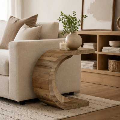C-Shaped End Table, Wood Side Table for Couch Sofa