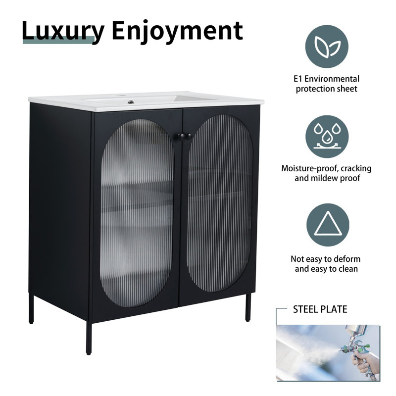 Black Freestanding Single Sink Vanity with White Ceramic Top