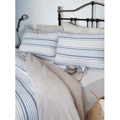 Ensemble de housse de couette 100% coton bleu / blanc 4 pièces