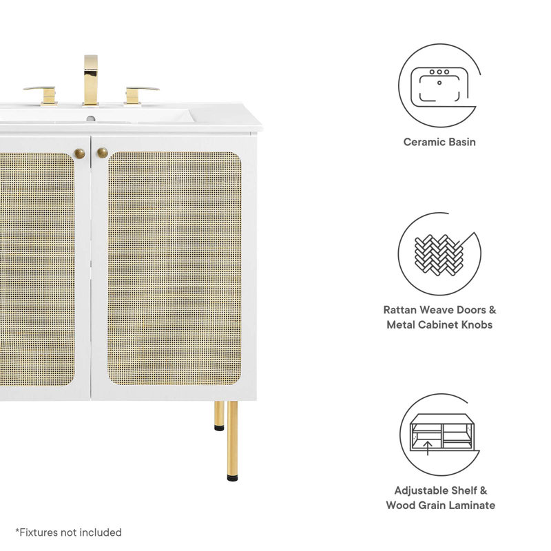 Meuble-lavabo simple 30 po avec plateau en bois Modway, Blanc / doré, Blanc