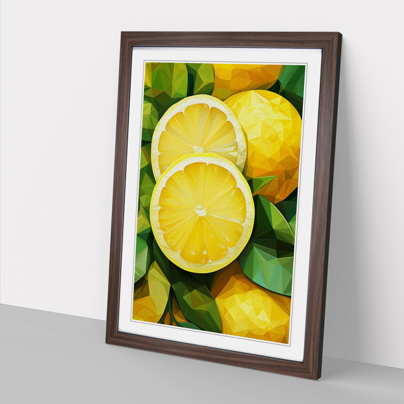 Lemon Fruit Geometric Art - Framed Print, 34cm H x 25cm W x 2cm D, Walnut Framed