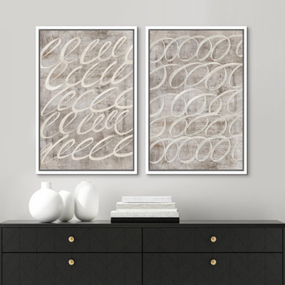 Linear Geometry " Vintage Mid-Century Swirl Circle Abstract Shape Geometric Modern Art Boho For Living Room Decor " 2 - Pieces