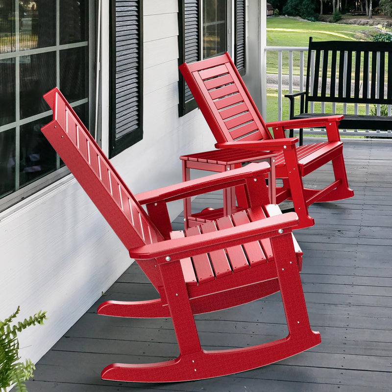 Outdoor Rocking Chairs  Set of 2, Red