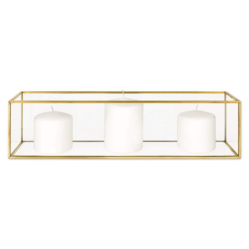 Boîte de pièce maîtresse longue en verre, H 4 po x l 16 po x P 4 po