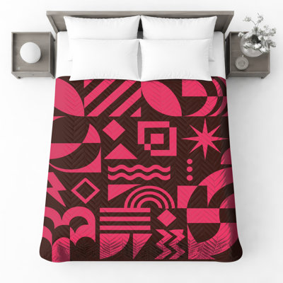 Pink Geometric Shapes Quilted Thin Bedspread