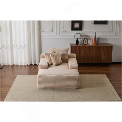 Oversized Chaise Lounge Chair Cozy Cloud Couch, Modern Plush Corduroy Upholstered Sleeper Sofa Daybed with 3 Throw Pillows and Wide Armrest for Living
