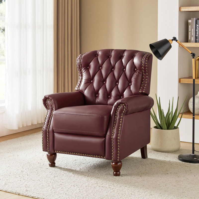 Fauteuil inclinable en cuir véritable manuel standard de 34,5 po de largeur Abruzzino, Cuir véritable bourgogne