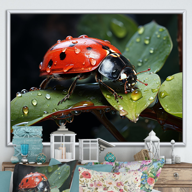 Curious Ladybug Crimson Serenity II, H 30 po x l 40 po x P 1,5 po, Cadre flottant blanc
