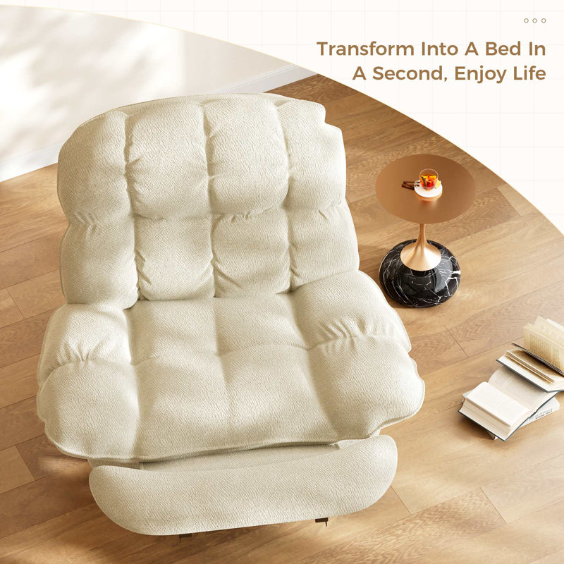 Leno 44.09" Wide Chenille Manual Glider Standard Recliner, Off White Chenille