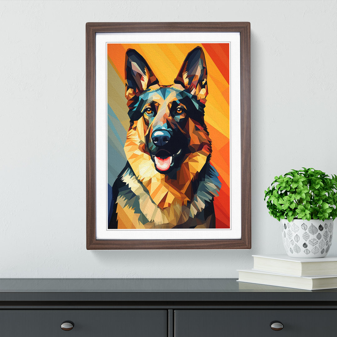 German Shepherd Geometric Art - Framed Print
