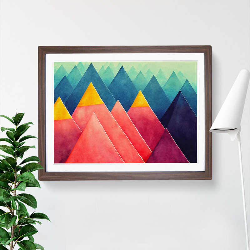 Geometric Pyramids - Framed Print, 34cm H x 46cm W x 2cm D, Walnut