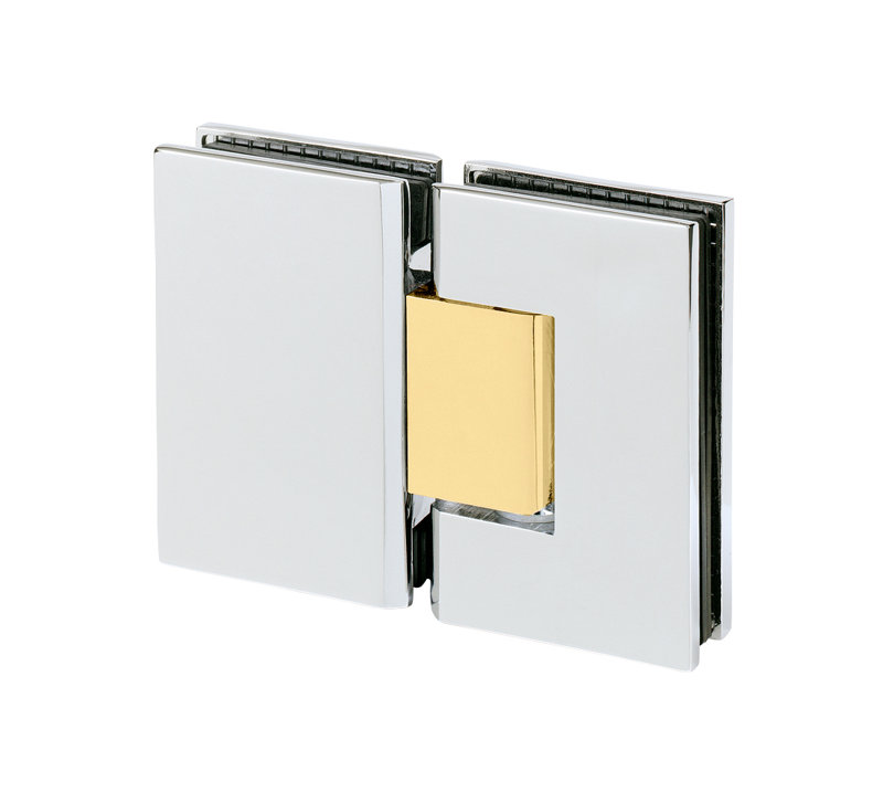 F3150F59D7304396A2C4EC42E1E3AC60 Charnière de porte verre à verre Designer Series 180 degrés en chrome poli avec accents laiton