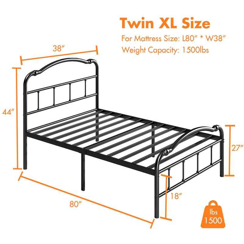 Rennane 18" Metal Twin XL Bed with Headboard & Footboard, Twin XL
