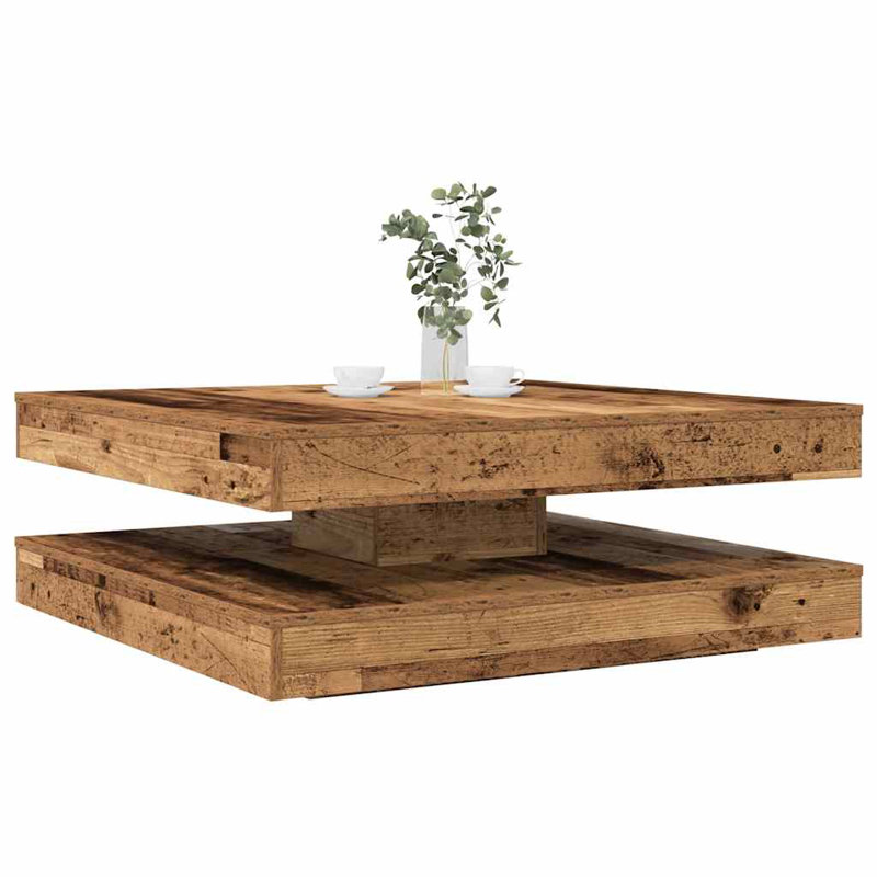 Coffee Table 360-Degree Rotatable 90X90x34.5 Cm, Old Wood