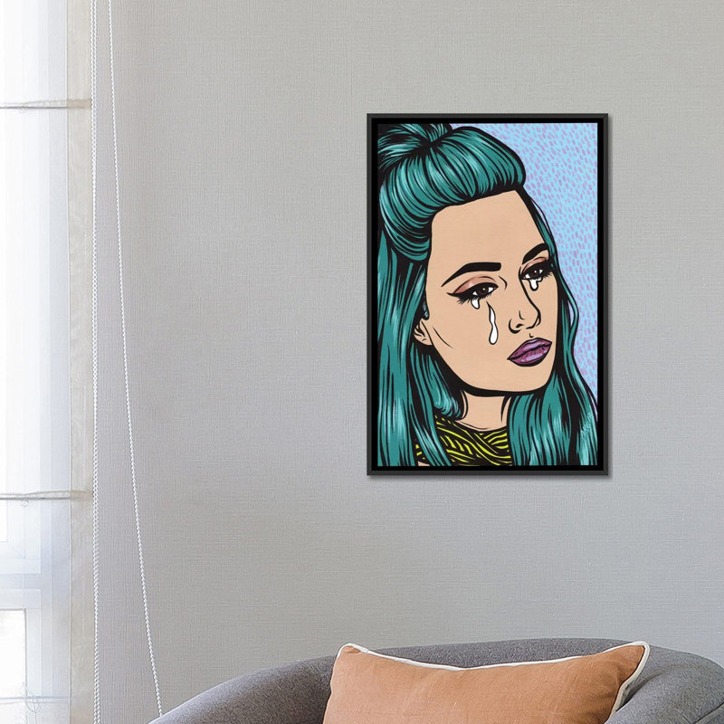 « turquoise en pleurs fille », impression sur toile, H 26 po x l 18 po x P 1,5 po, Toile avec cadre noir, Pas de tapis