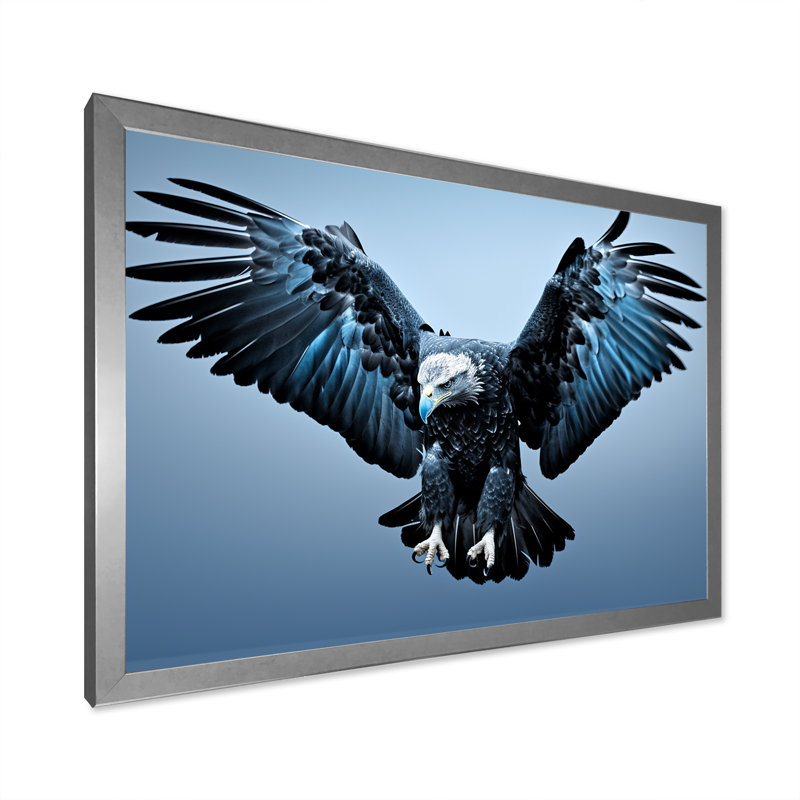 Décoration murale aigle puissant et audacieux I - Aigle, Cadre simple argenté, H 34 po x l 44 po x P 1,5 po