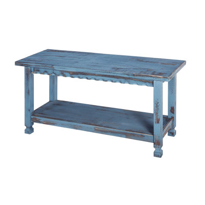 Jodh Rustic Cottage Bench with 1 Shelf, Antique, Solid Wood, Perfect for Accent & Occasional Furniture, Farmhouse Barn Style with Natural Finish, Blue