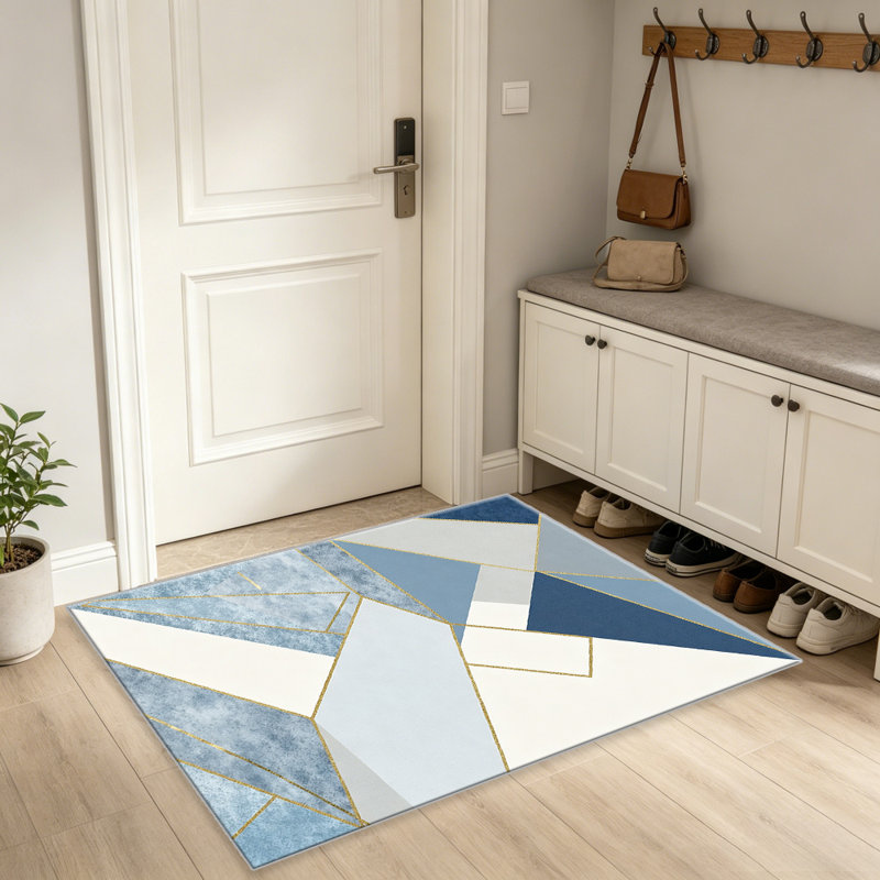 Blue & Gold Geometric Marble carpet-easy to clean, machine-washable, soft and comfortable; suitable for door mats, kitchens, living rooms, bedrooms, corridors, and laundry areas. Easy to clean, durable carpet for home decoration.