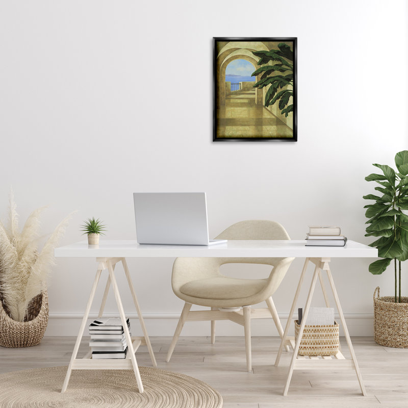 «Coastal Villa Palm», art mural encadré par John Blanco, Cadre flottant noir de jais, H 21 po x l 17 po