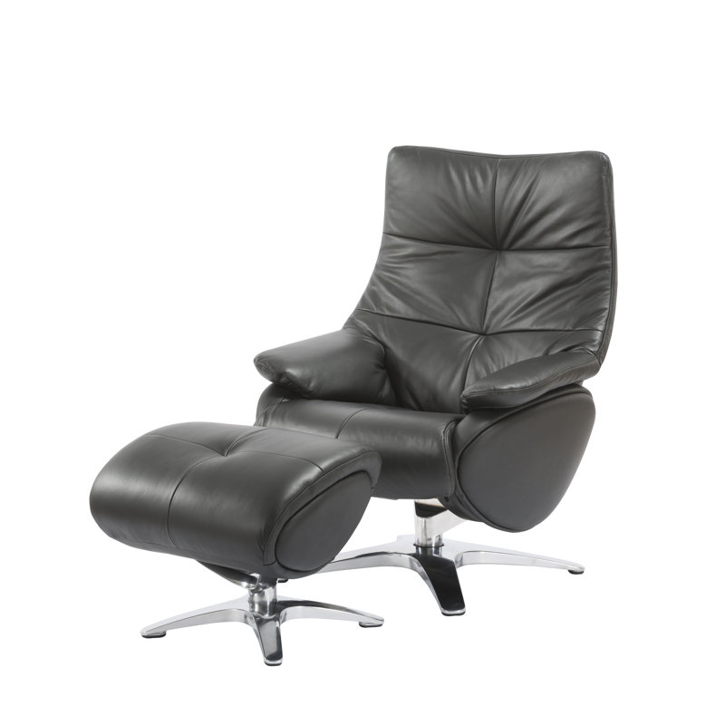 Wanamaker Upholstered Swivel Recliner, Black Leather Match