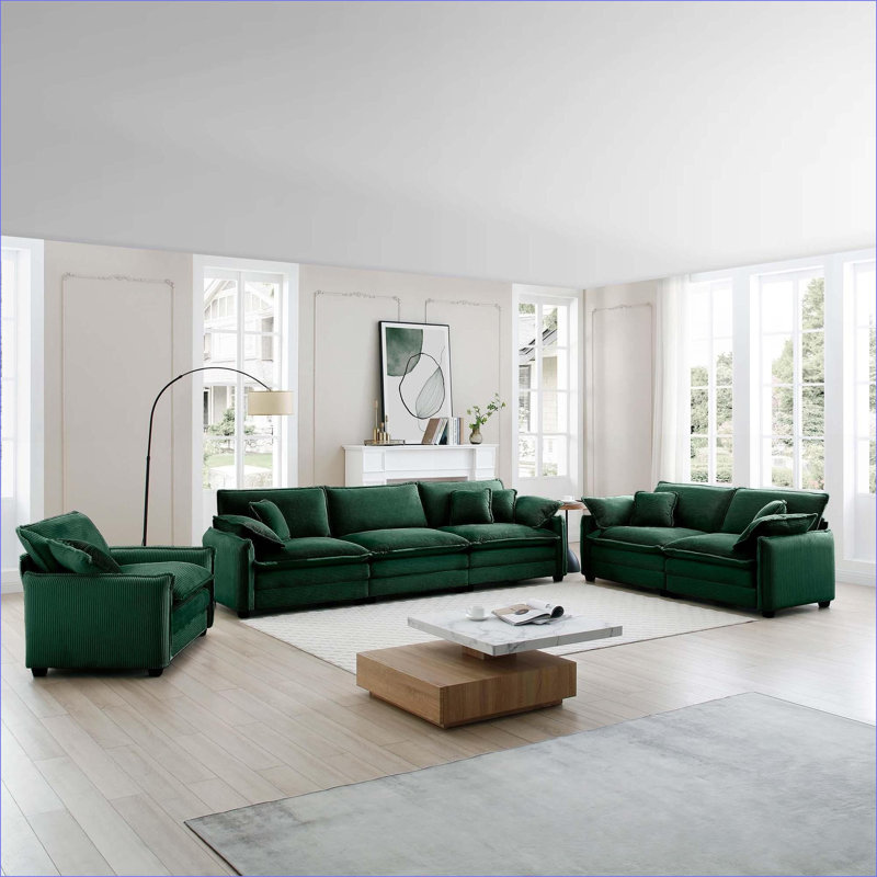 Canapés modulaires | Ensemble de 3 sièges rétro modulaires surdimensionnés pour salon Home Cinéma | Vert sauge | Velours côtelé
