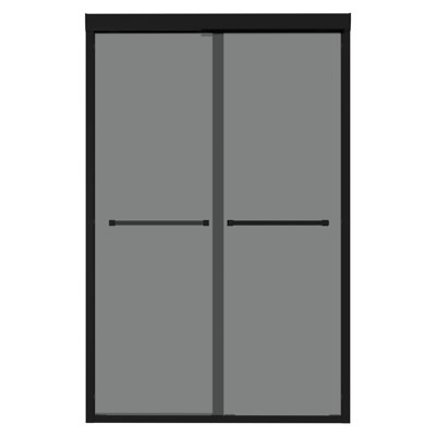 76" Double Sliding Shower Door, 8Mm Tempered Grey Glass, Matte Black Frame, Reversible Door Opening, Water-Repellent Screen, Streak- Wipe 48" Glass With Reinforced Corners And Features, Water-, No
